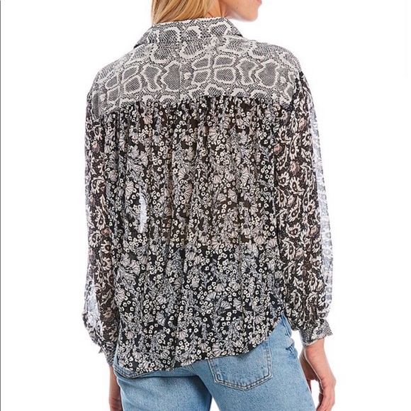 FREE PEOPLE Dani Button Down Pieced-Print Top - Picture 2 of 14